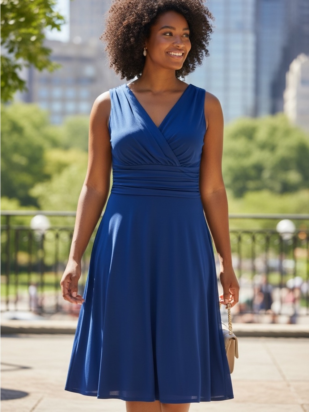 Evan Picone Sleeveless V-Neck Midi Dress in Cobalt Blue
